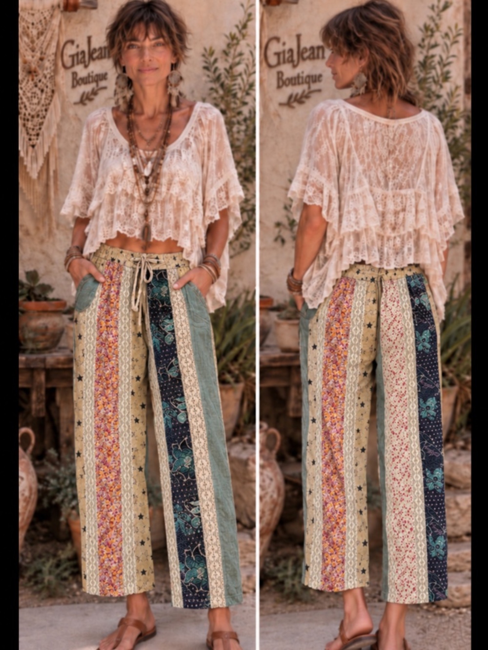 ❤️ JADED GYPSY “ DREAM WEAVER “ JADED GYPSY PATHS CROSSED PATCHWORK PANTS 69A